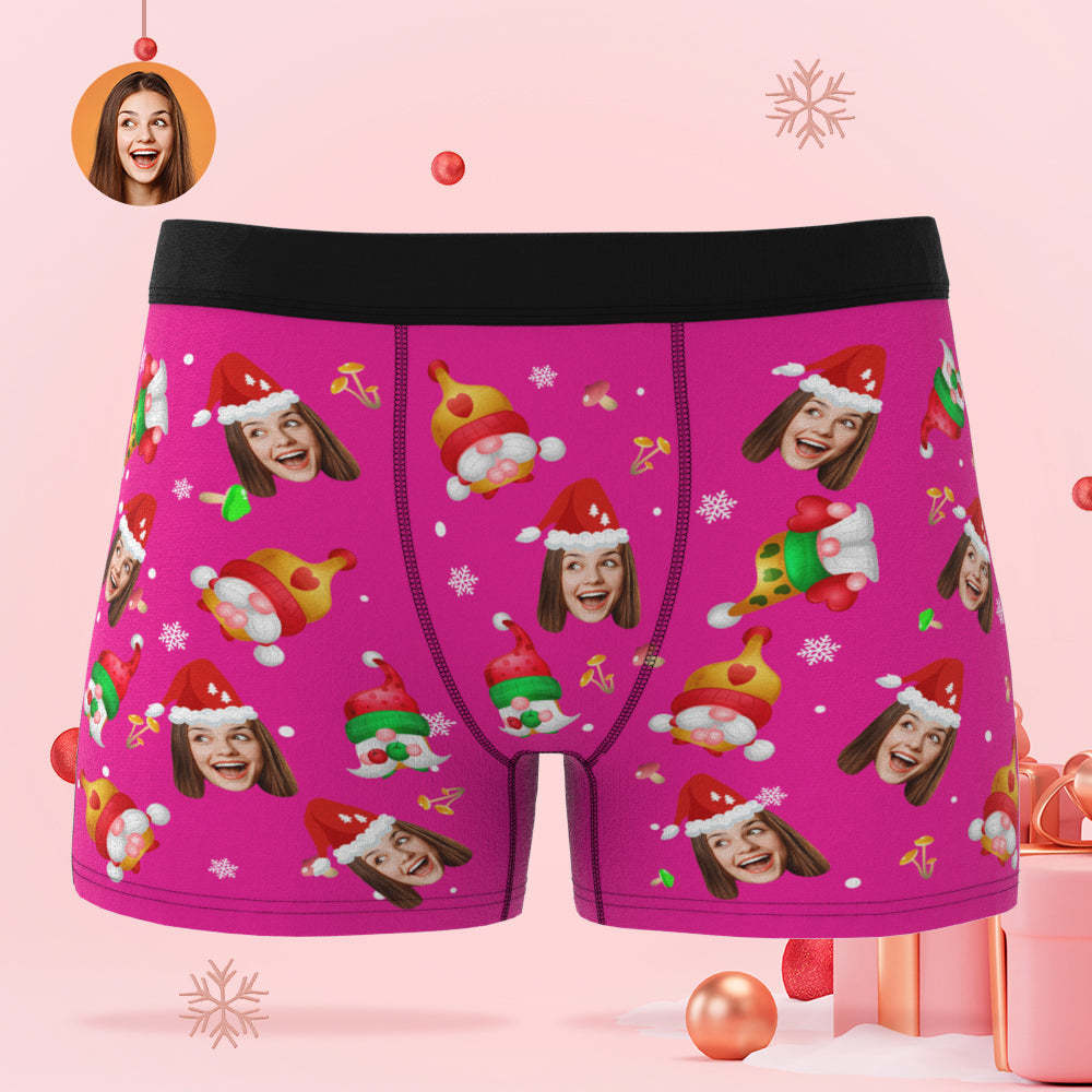 Custom Face Happy Gnomes Pink Christmas Boxer Briefs Personalised Christmas Gift - FaceBoxerUK