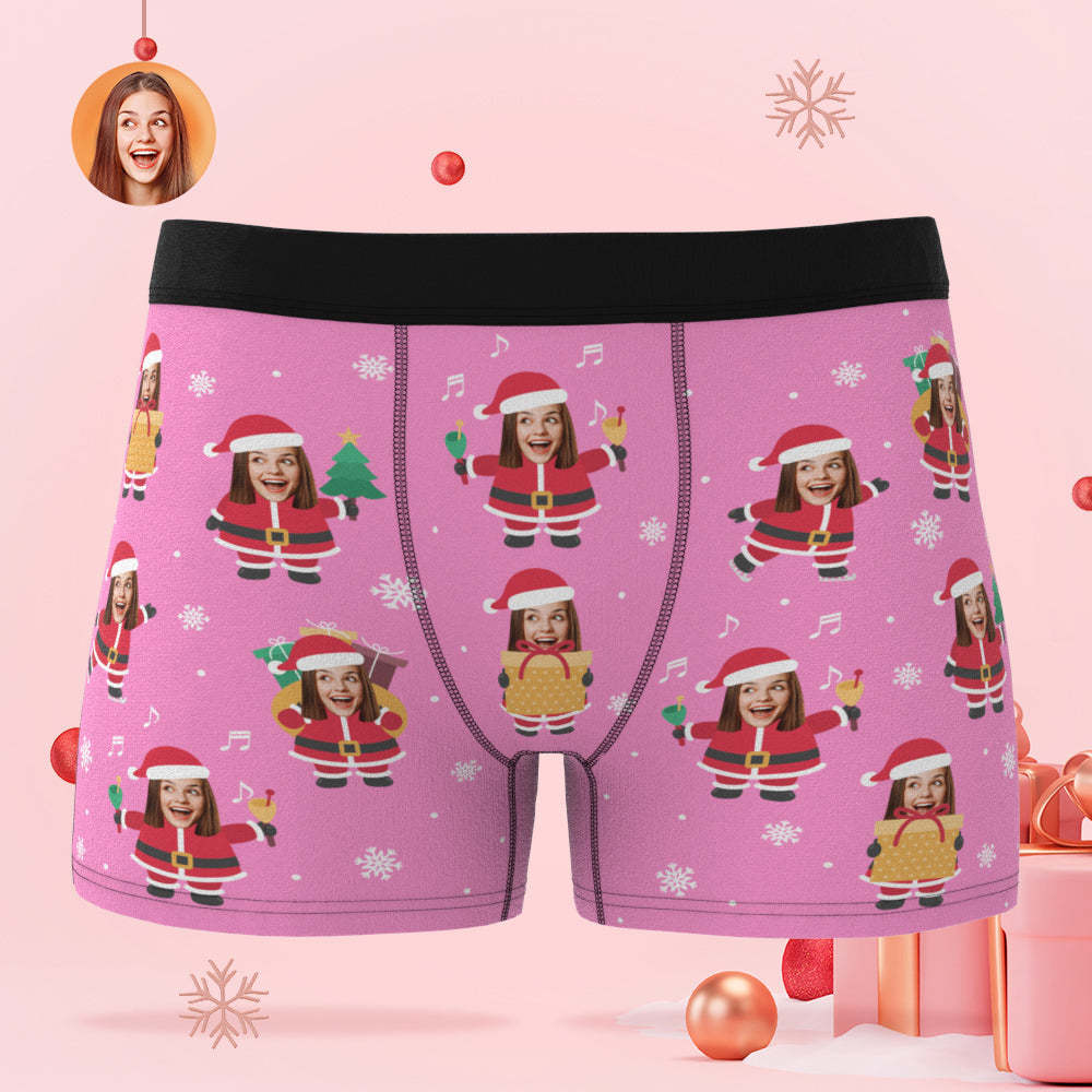 Custom Face Christmas Santa Pink Boxer Briefs Personalised Funny Christmas Gift - FaceBoxerUK