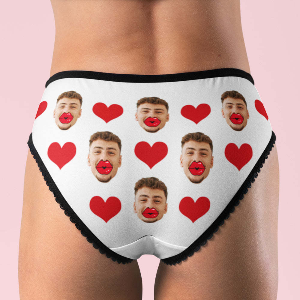 Custom Face Underwear AR View Personalised Red Lips and Heart Underwear Valentine's Day Gift - FaceBoxerUK