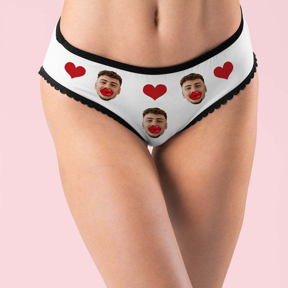 Custom Face Underwear AR View Personalised Red Lips and Heart Underwear Valentine's Day Gift - FaceBoxerUK