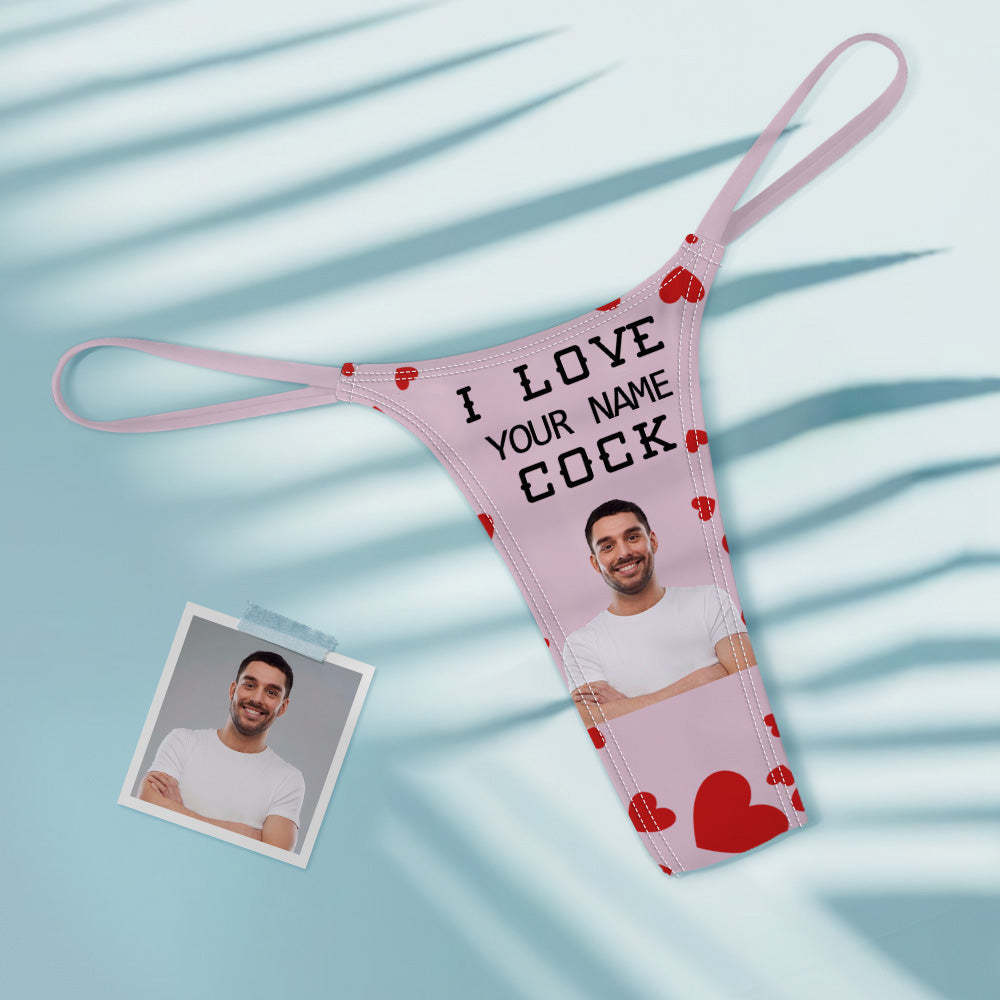 Custom Face Women's Colorful Tanga Thong Valentine's Day Gift I Love Your Cock - FaceBoxerUK