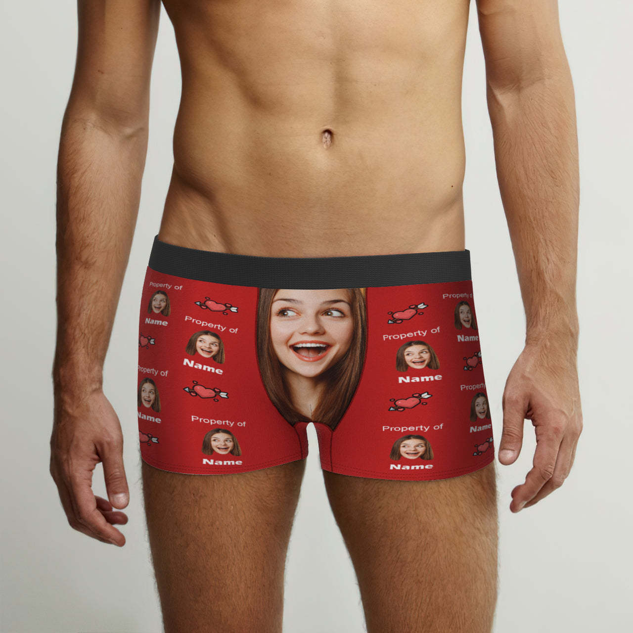 Customized Boxer Briefs Love Heart Property of Name Men's Personalised Underwear Funny Gift - FaceBoxerUK