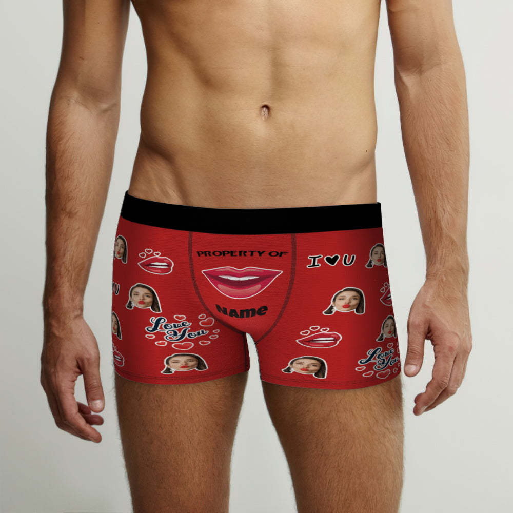 Customized Boxer Briefs Love You Property of Name Men's Personalised Underwear Funny Gift - FaceBoxerUK