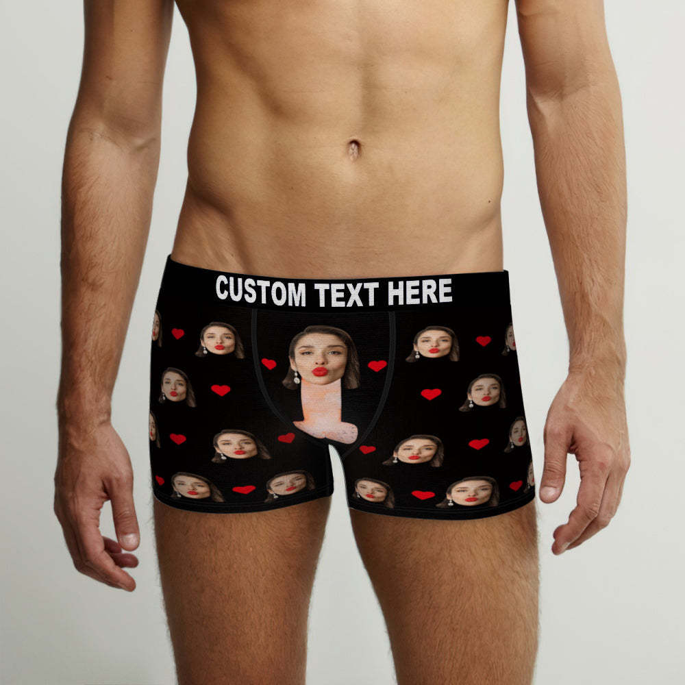 Customized Boxer Briefs with Red Love Heart Personalised Naughty Gift for Him - FaceBoxerUK