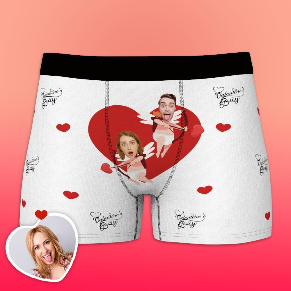 Custom Funny Face Cupid Love Heart Valentine's Day Men's Boxer