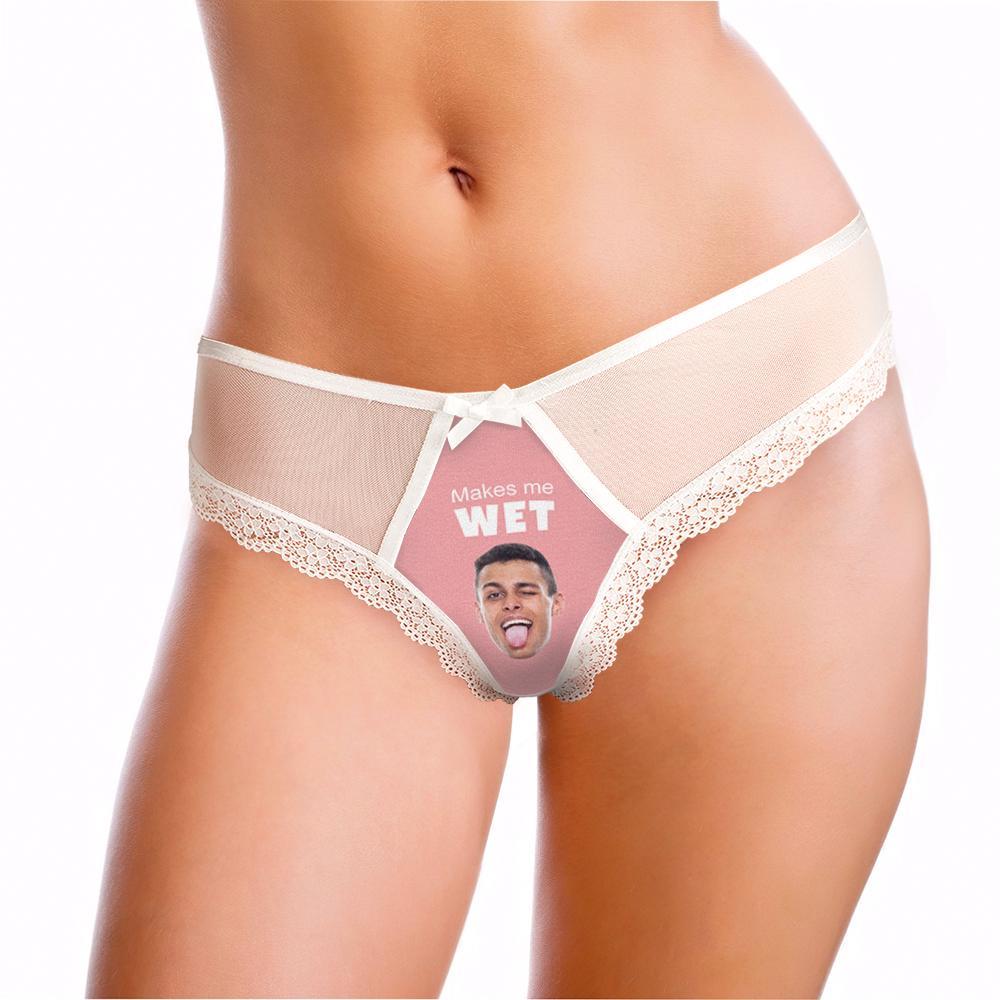 Custom Lace Thong Sexy Lace Panties Funny Gift with Boyfriend Face - Makes Me Wet - FaceBoxerUK