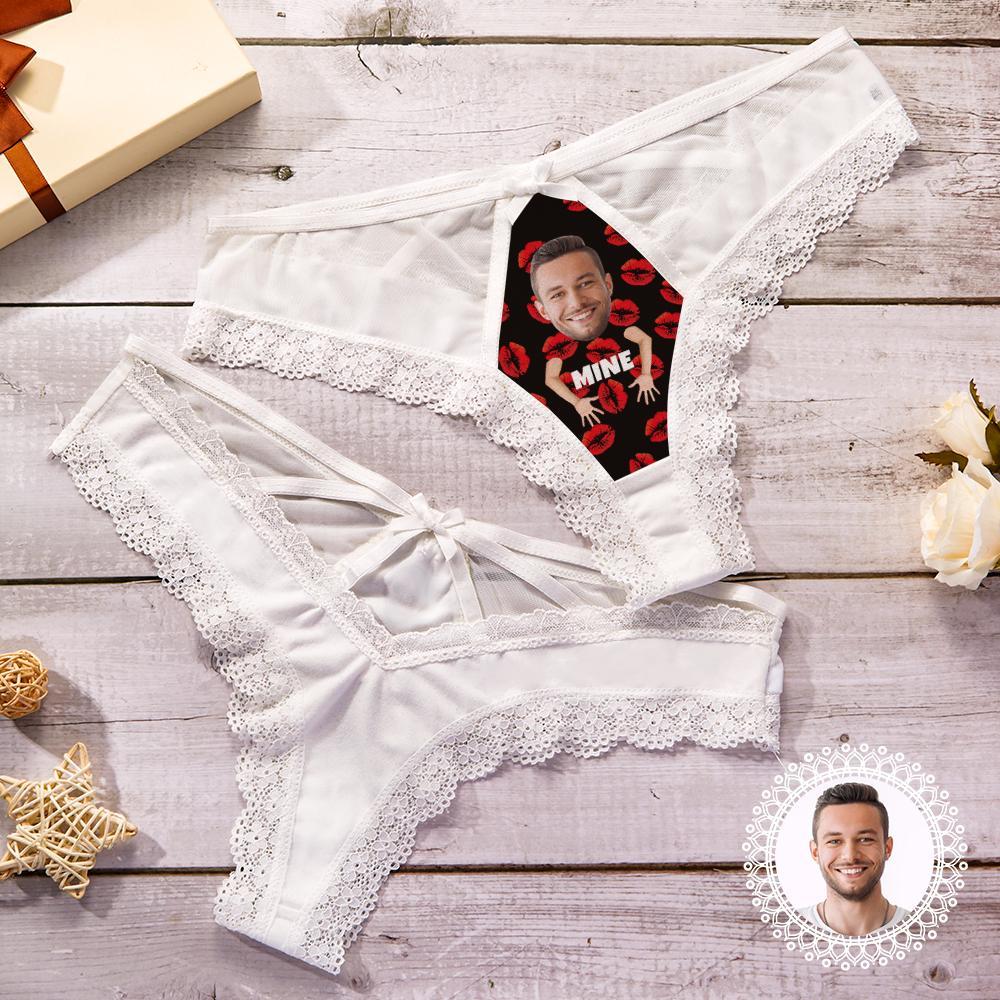 Custom Lace Thong Sexy Lip Lace Panties Funny Gift with Boyfriend Face - FaceBoxerUK