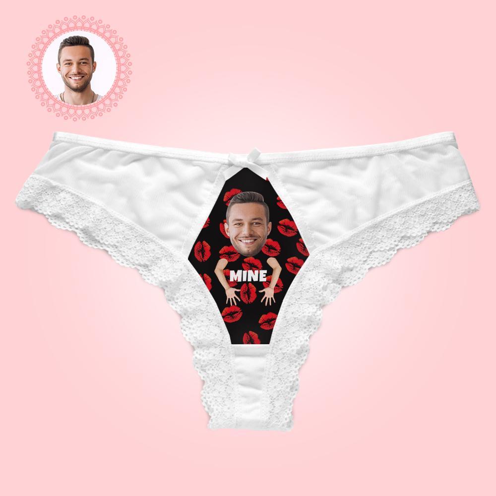 Custom Lace Thong Sexy Lip Lace Panties Funny Gift with Boyfriend Face - FaceBoxerUK