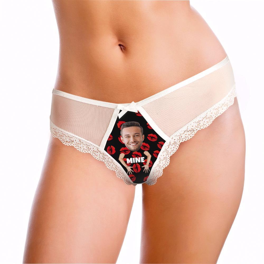 Custom Lace Thong Sexy Lip Lace Panties Funny Gift with Boyfriend Face - FaceBoxerUK