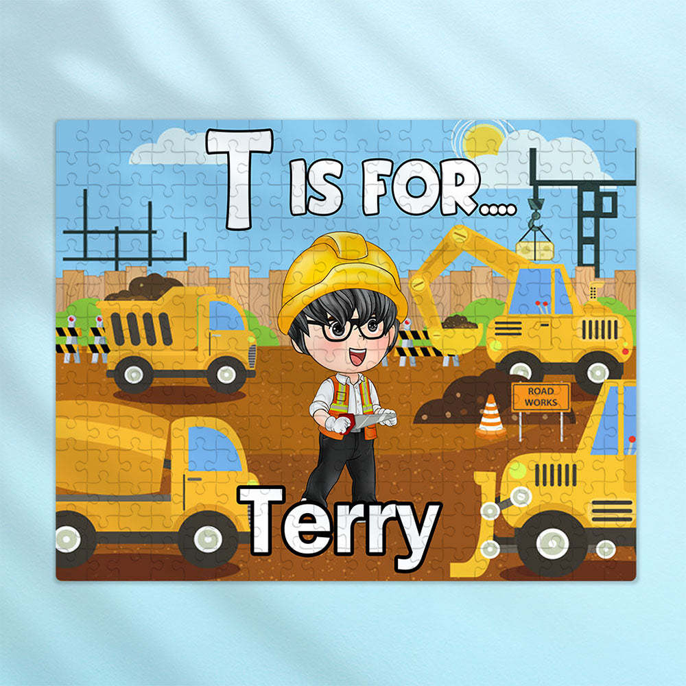 Personalized Construction Jigsaw Puzzle - Custom Puzzle Gift for Kids, Construction Birthday Party Gifts - Get Photo Blanket