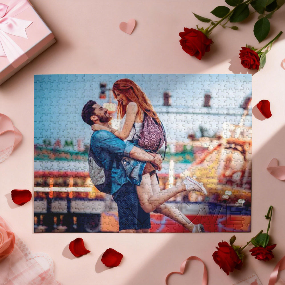 Personalized Photo Jigsaw Puzzle with LOVE-Shaped Piece | Romantic Custom Puzzle Gift - FaceBoxerUK