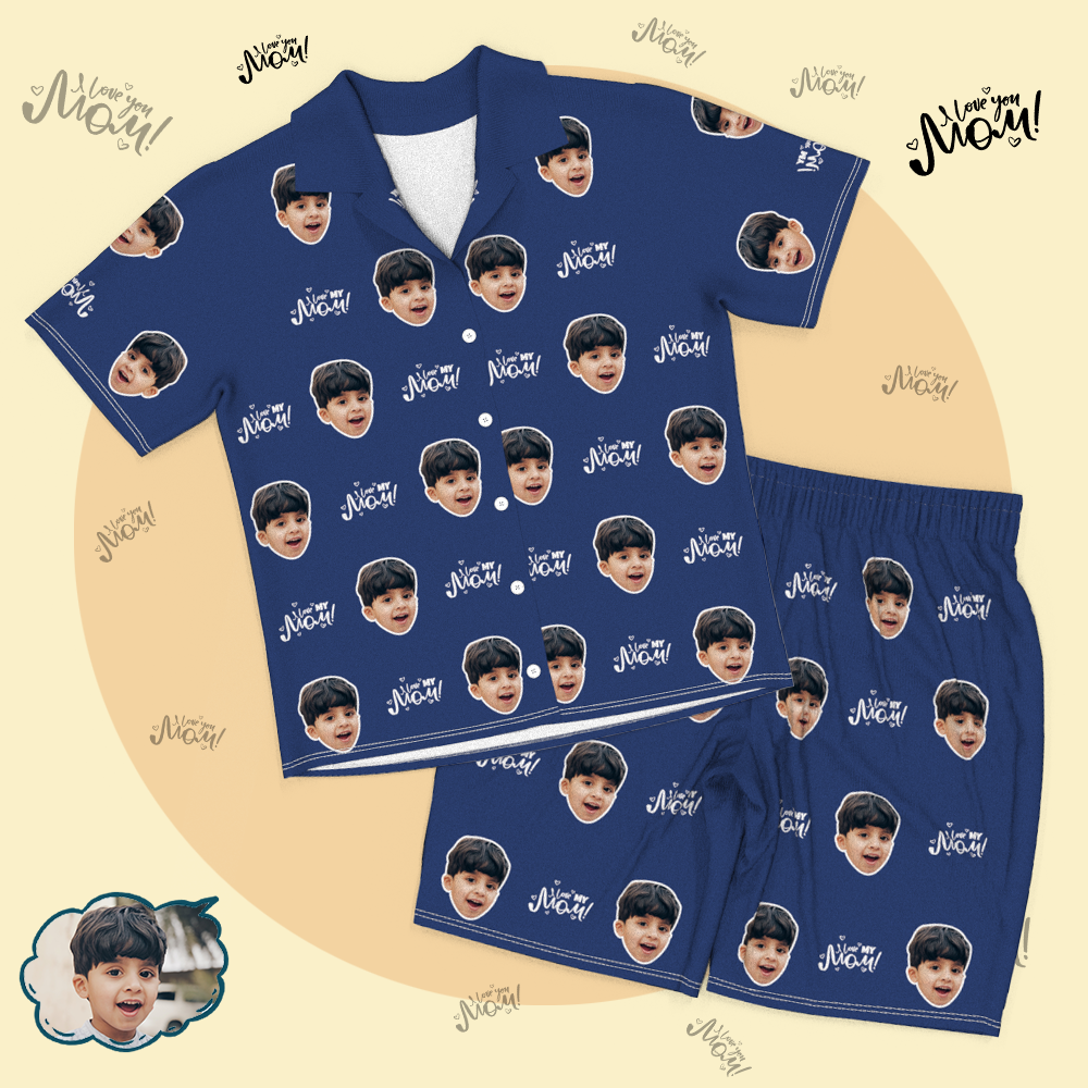Custom Kid Face Short Sleeved and Pants Pajamas - Love Mum