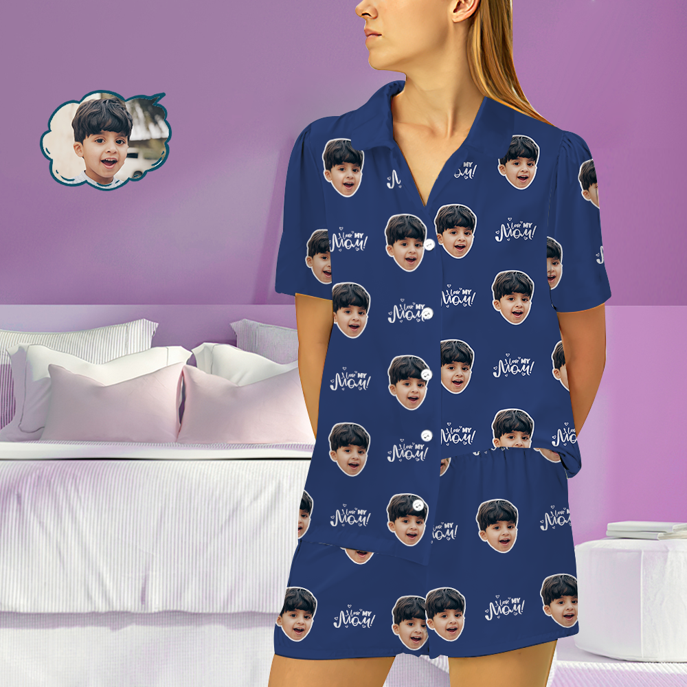 Custom Kid Face Short Sleeved and Pants Pajamas - Love Mum