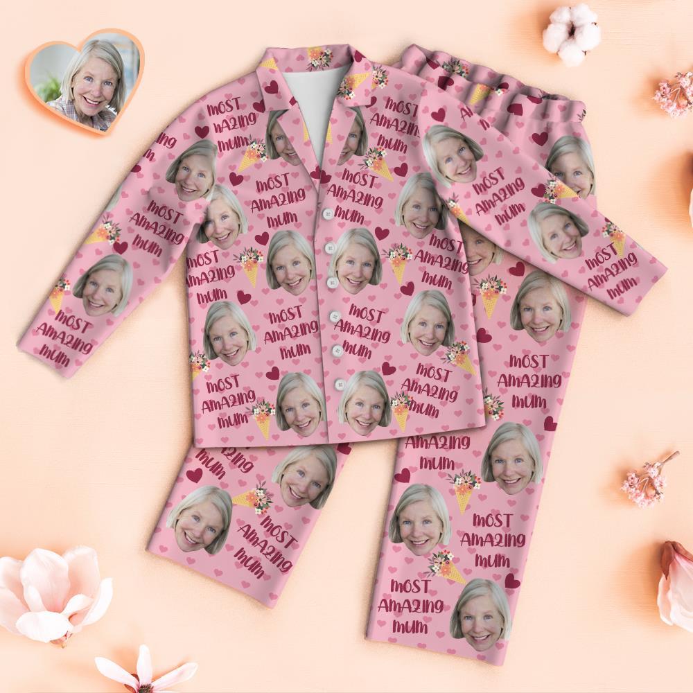 Custom Face Pajamas Most Amazing Mum Personalised Photo Pajamas Set Mother's Day Gifts