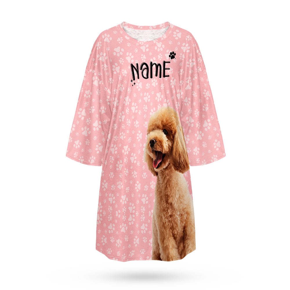 Custom Photo And Name Nightdress Personalised Women's Oversized Nightshirt Footprint Gifts For Her - FaceBoxerUK