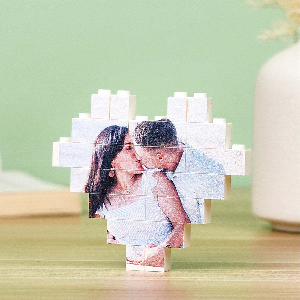 Gifts for Her Custom Building Brick Personalised Photo Block Heart Shaped - FaceBoxerUK