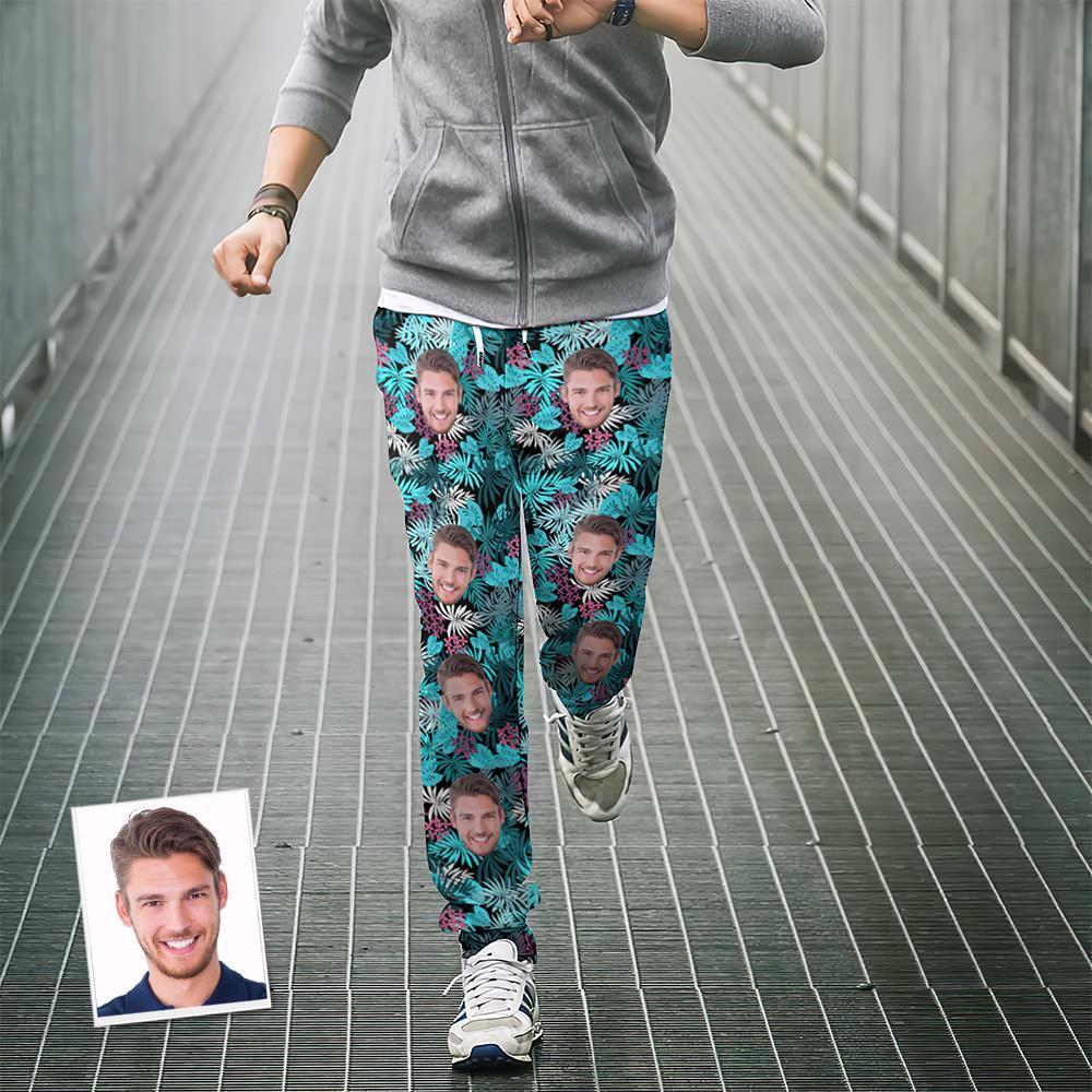 Custom Face Sweatpants Personalised Leaves Design Unisex Joggers - FaceBoxerUK