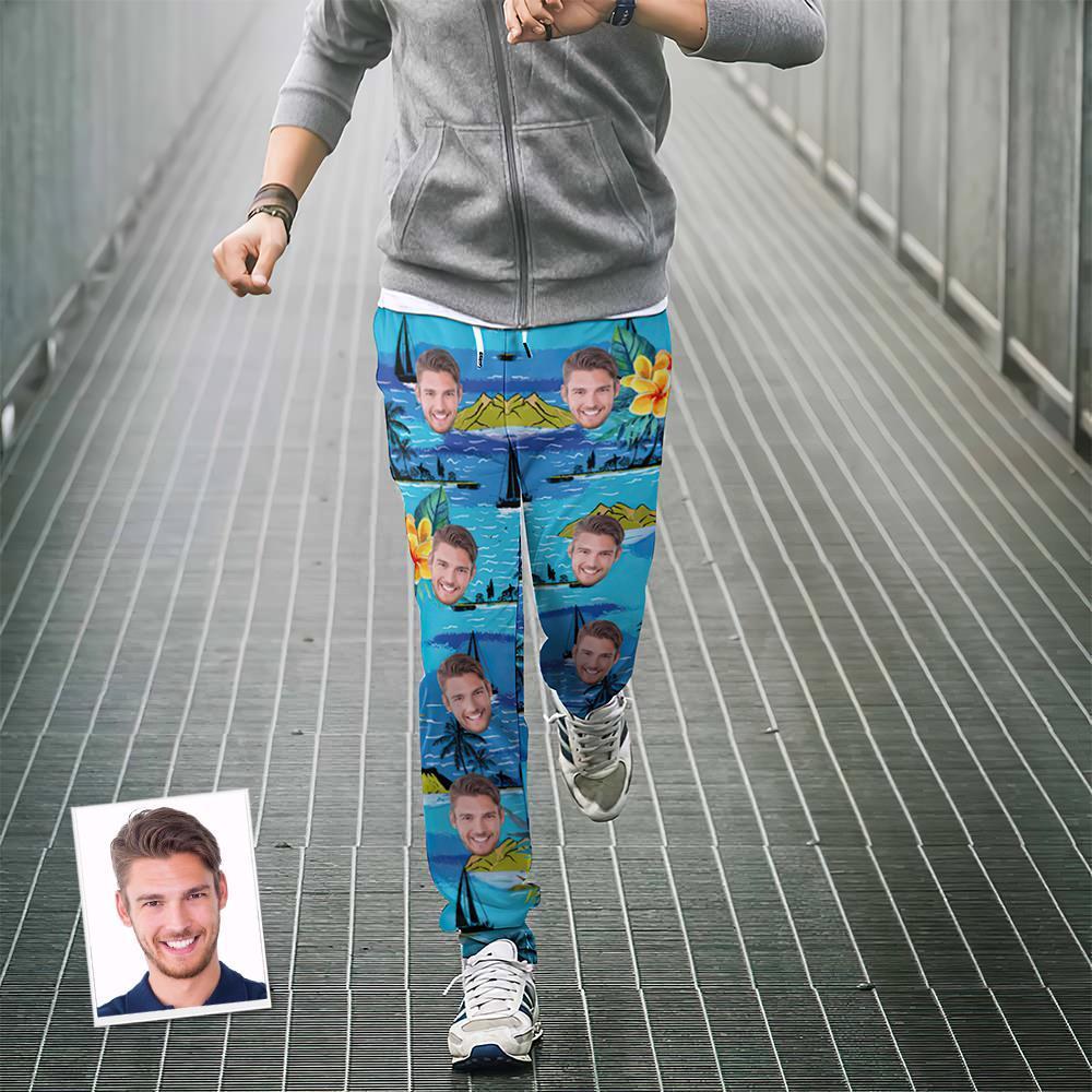 Custom Face Sweatpants Personalised Unisex Joggers Hawaiian Style - FaceBoxerUK