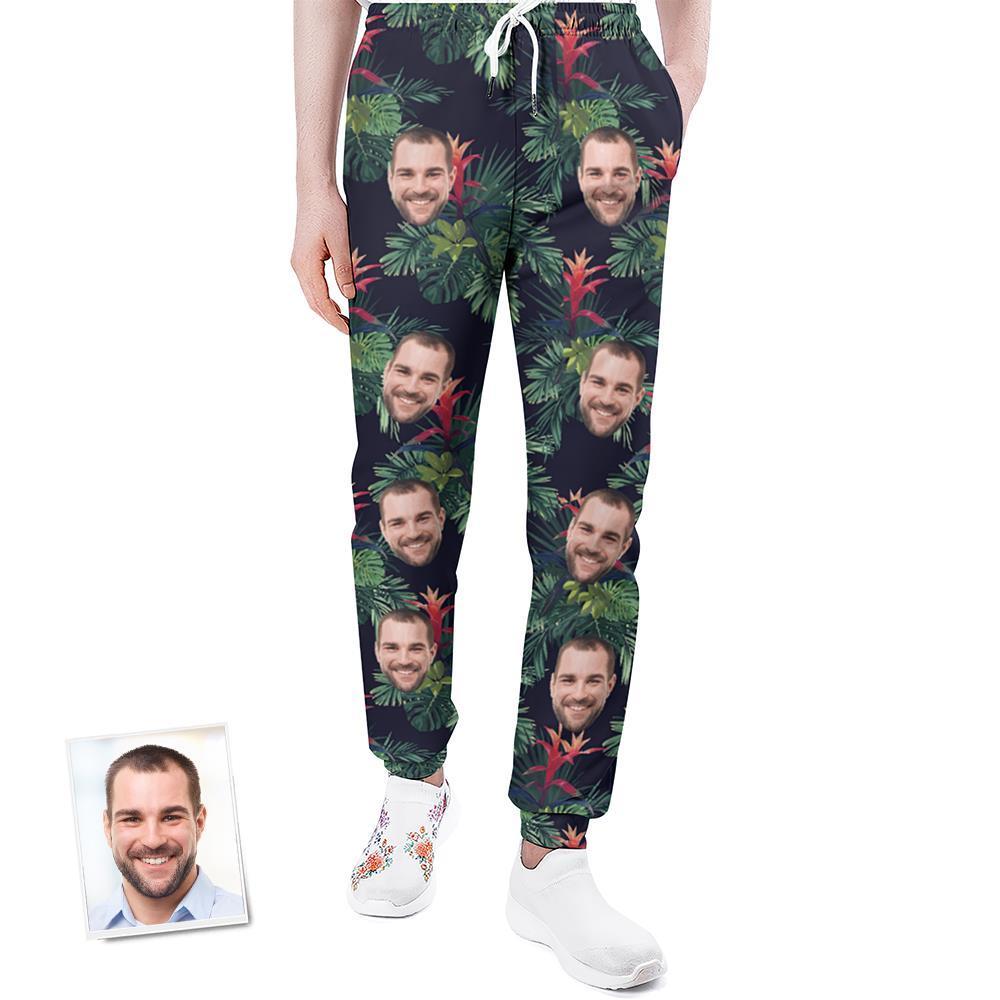 Custom Face Sweatpants Personalised Leaves Design Unisex Joggers - Gift for Lover - FaceBoxerUK