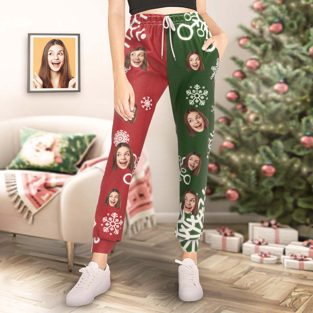 Custom Face Sweatpants Christmas Snowflakes Print Personalised Unisex Joggers Funny Christmas Gift - FaceBoxerUK