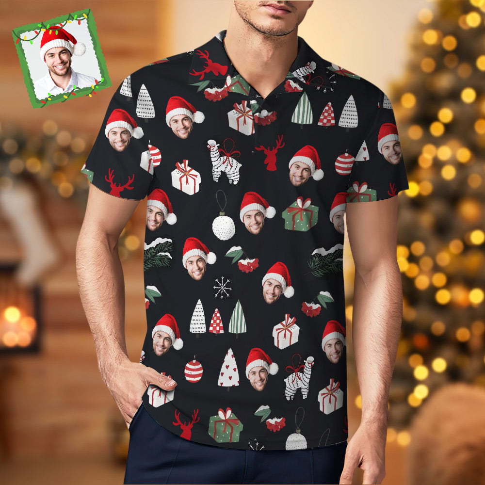 Men's Custom Face Shirt Personalised Short Sleeve Golf Shirts Merry Christmas Gift - FaceBoxerUK
