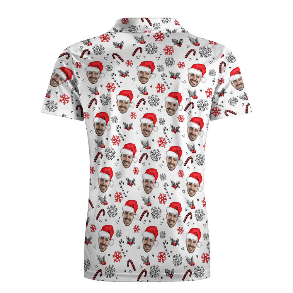 Men's Custom Face Shirt Personalised Face With Christmas Hat Pattern Golf Polo Shirts - FaceBoxerUK