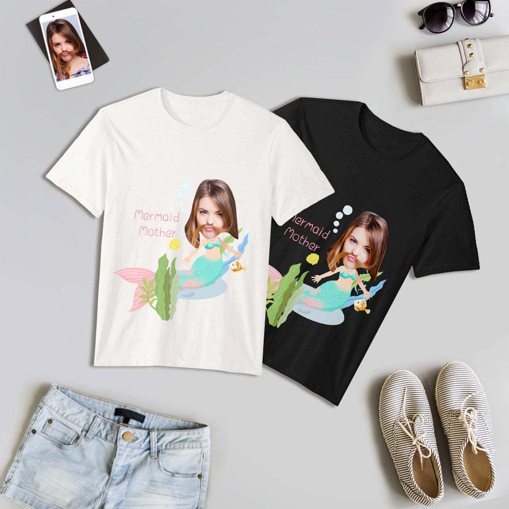 Custom Face T-shirt Mermaid Family Shirt Mother's Day Matching Shirt