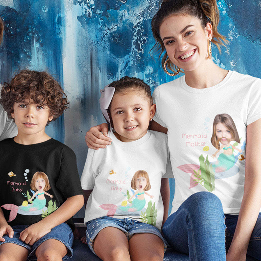 Custom Face T-shirt Mermaid Family Shirt Mother's Day Matching Shirt