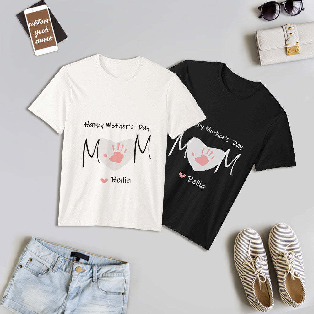 Custom Name T-shirt Handprint Matching Shirt Best Gift for Mother's Day