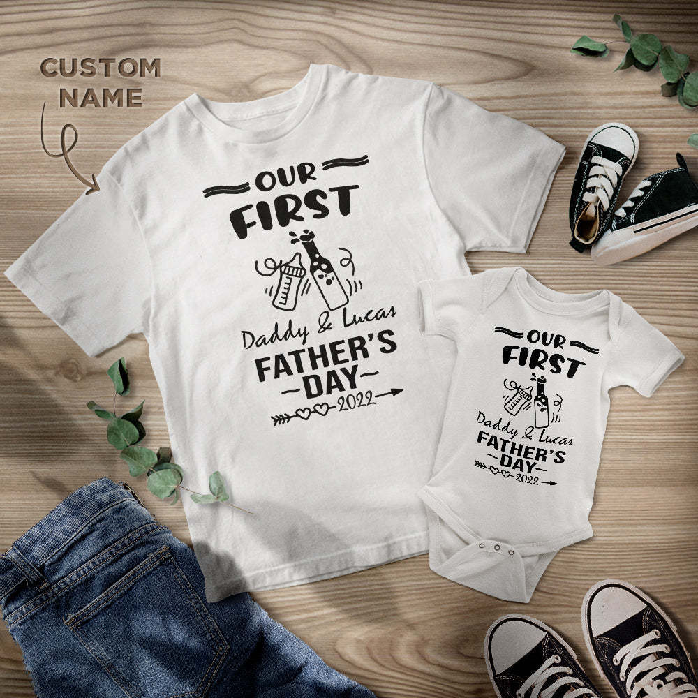 Personalised Name Shirt Custom Daddy And Baby Matching Outfits Our First Father's Day Gifts Beer