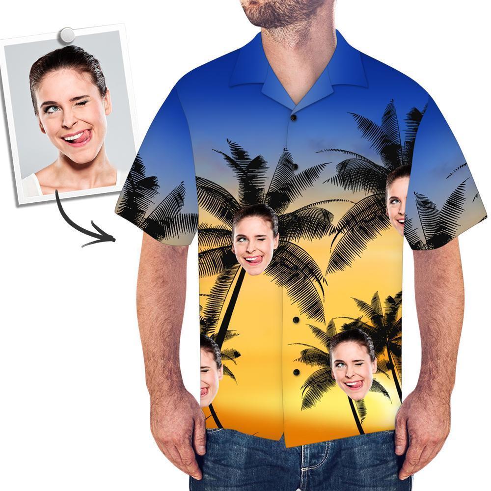Custom Face All Over Print Hawaiian Shirt Coconut Trees - faceboxeruk