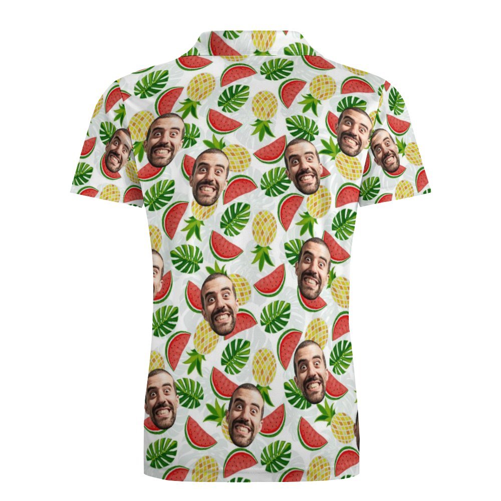 Men's Custom Face Polo Shirt Pineapples and Watermelon Personalised Hawaiian Golf Shirts - FaceBoxerUK