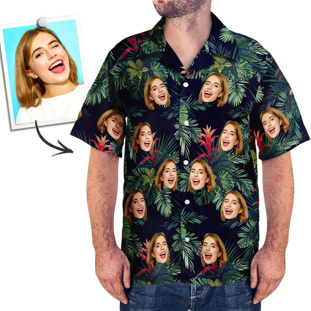 Custom Face Hawaiian Shirt All Over Print Leaves - faceboxeruk