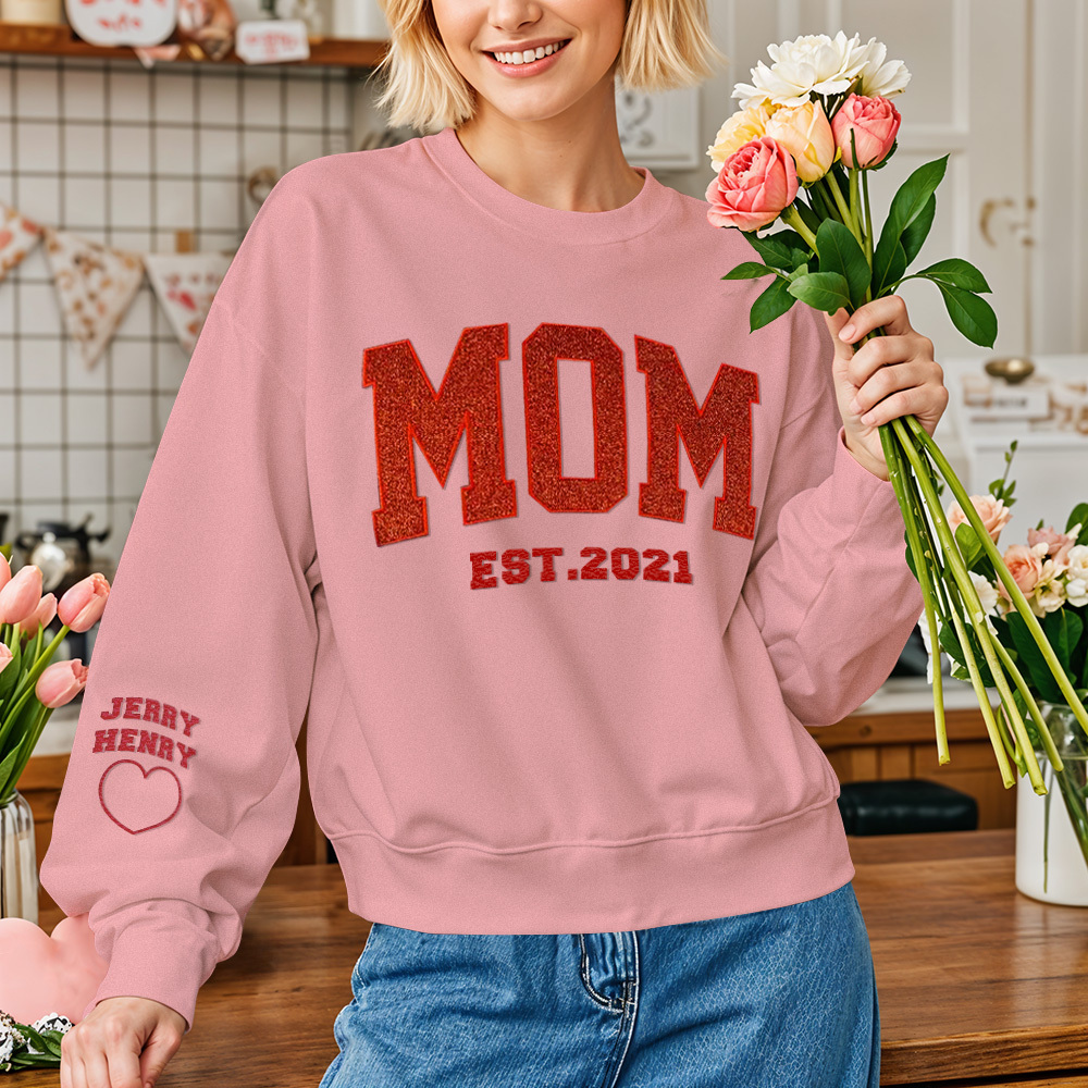 Custom Embroidered Glitter Vinyl MAMA Sweatshirt-Gift For Mum & Grandma Mother's Day Gifts