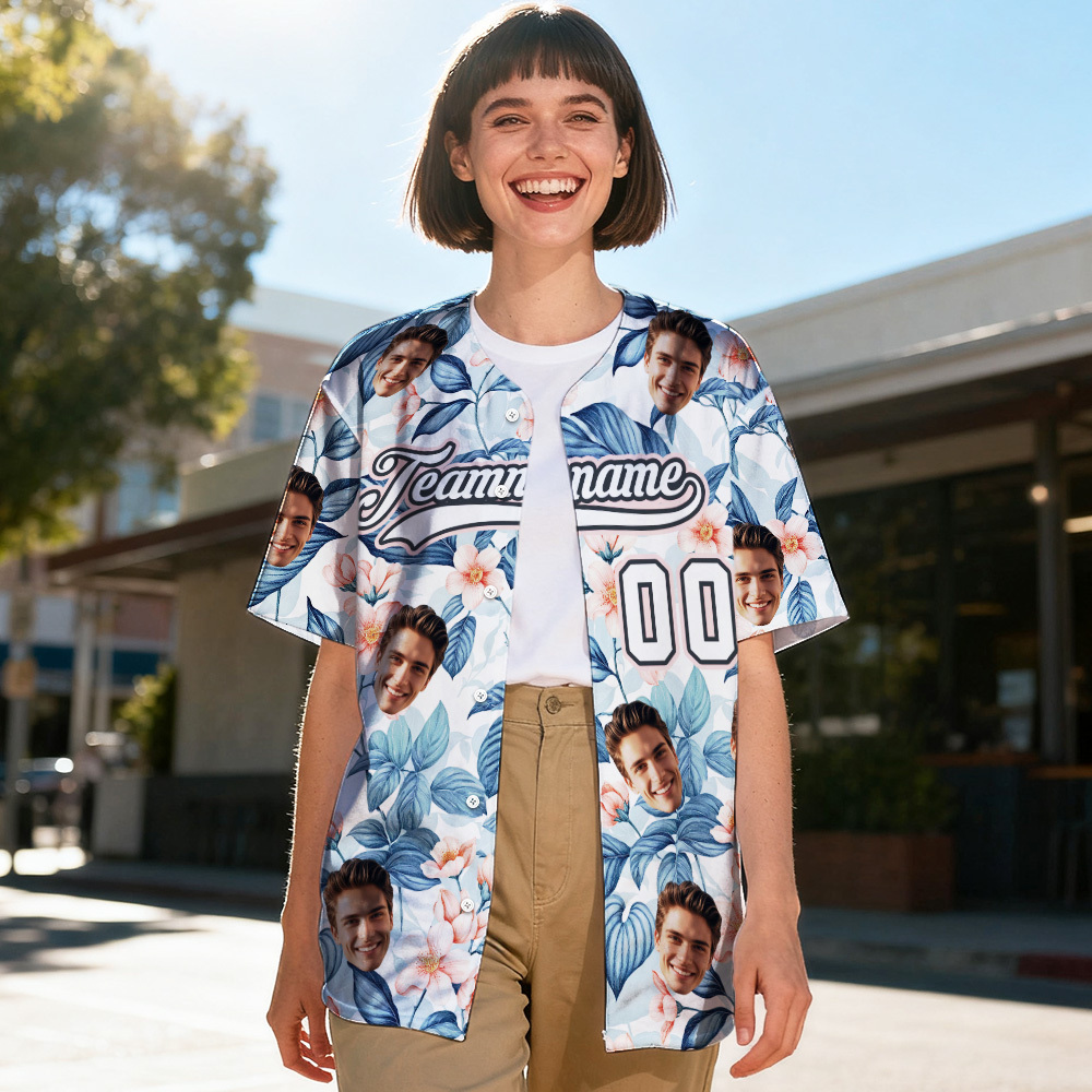 Personalized Hawaii Floral Shirt for Women Custom Hawaiian Baseball Jersey with Face Teamname Name Number