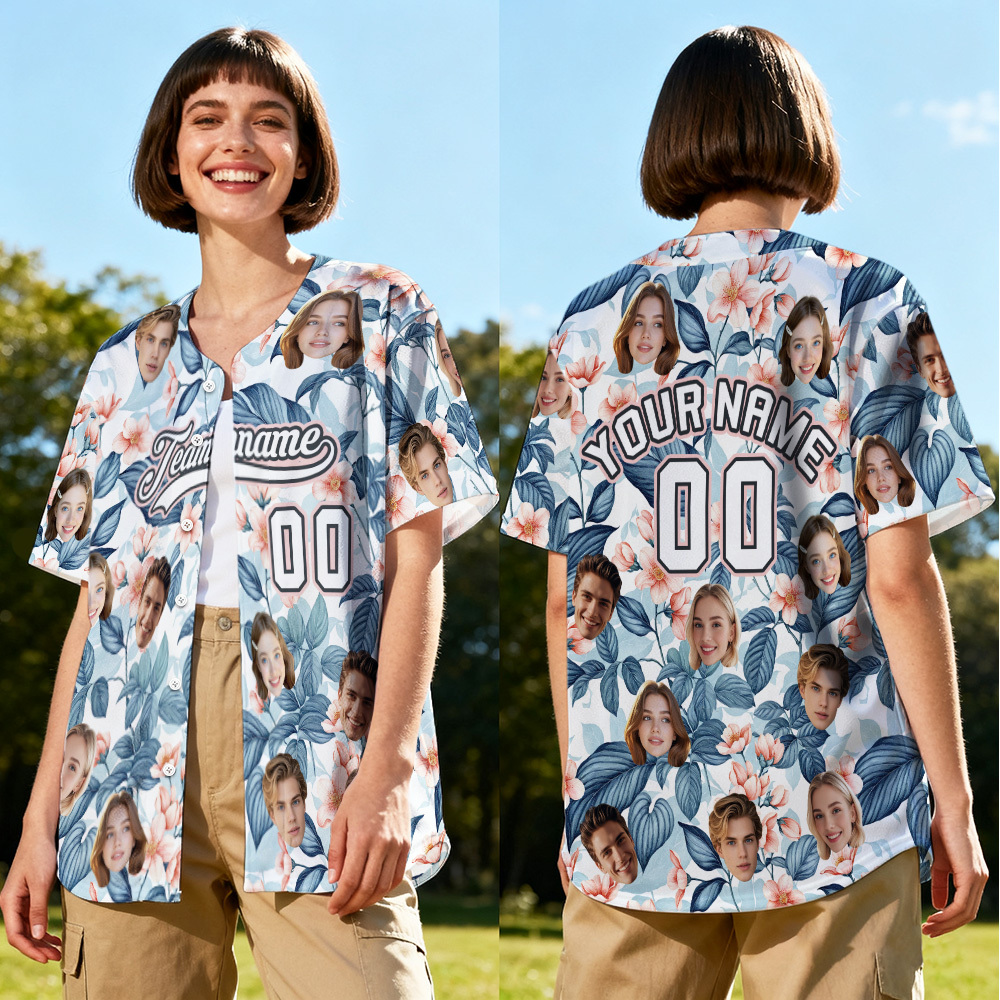 Personalized Hawaii Floral Shirt for Women Custom Hawaiian Baseball Jersey with Face Teamname Name Number