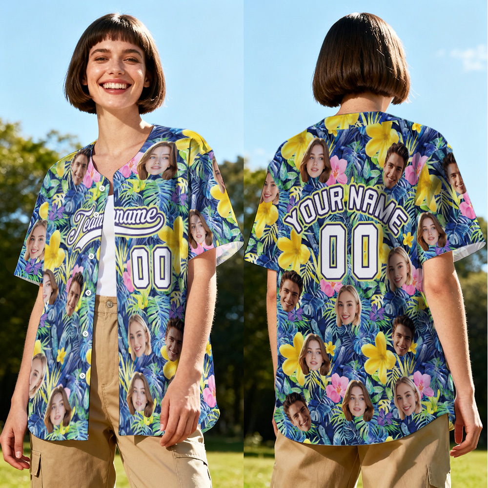 Personalized Hawaii Floral Shirt for Women Custom Hawaiian Baseball Jersey with Face Teamname Name Number