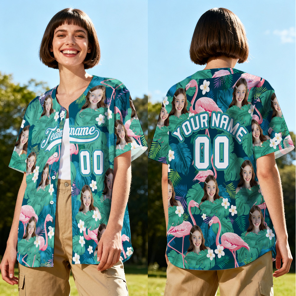 Personalized Hawaii Floral Shirt for Women Custom Hawaiian Baseball Jersey with Face Teamname Name Number