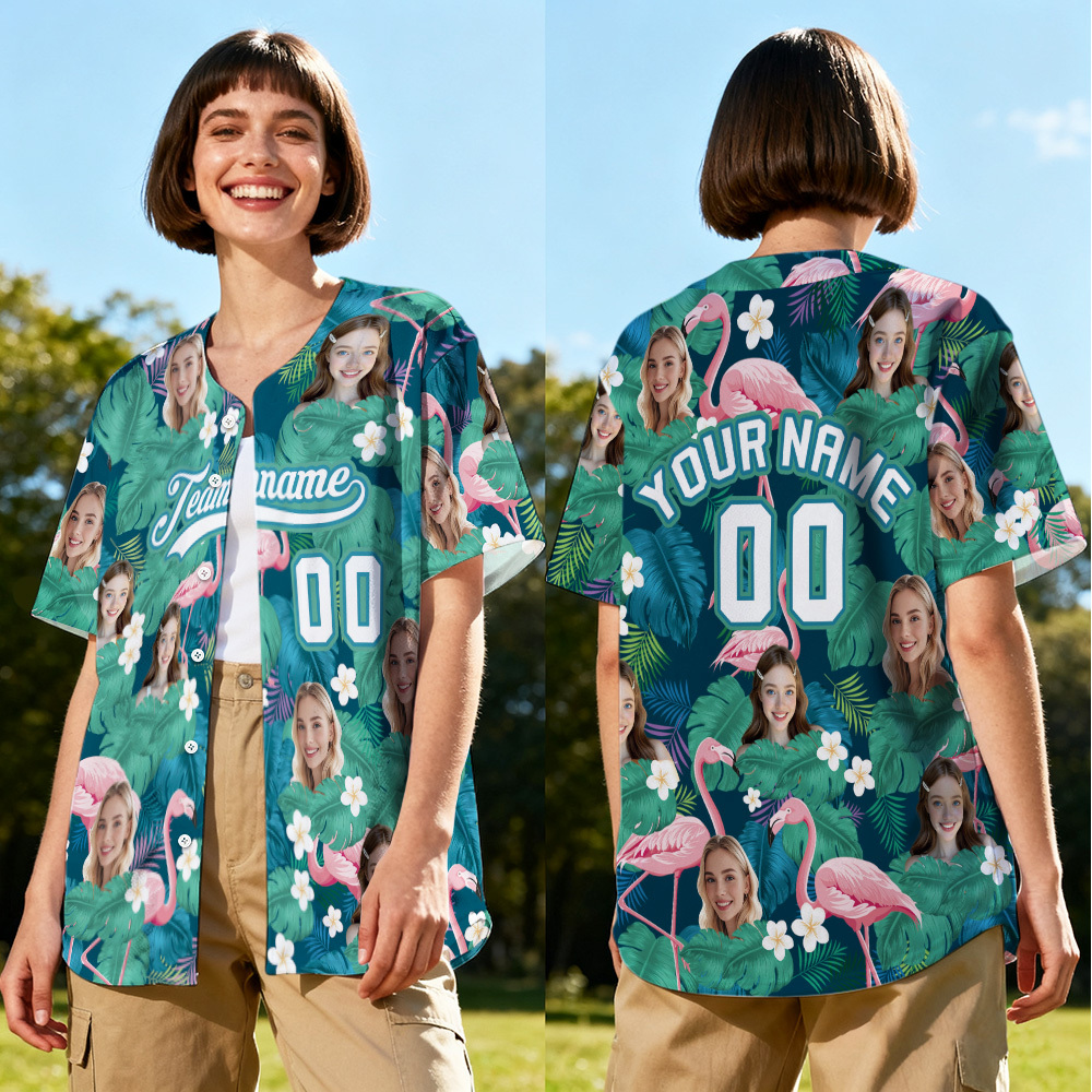 Personalized Hawaii Floral Shirt for Women Custom Hawaiian Baseball Jersey with Face Teamname Name Number