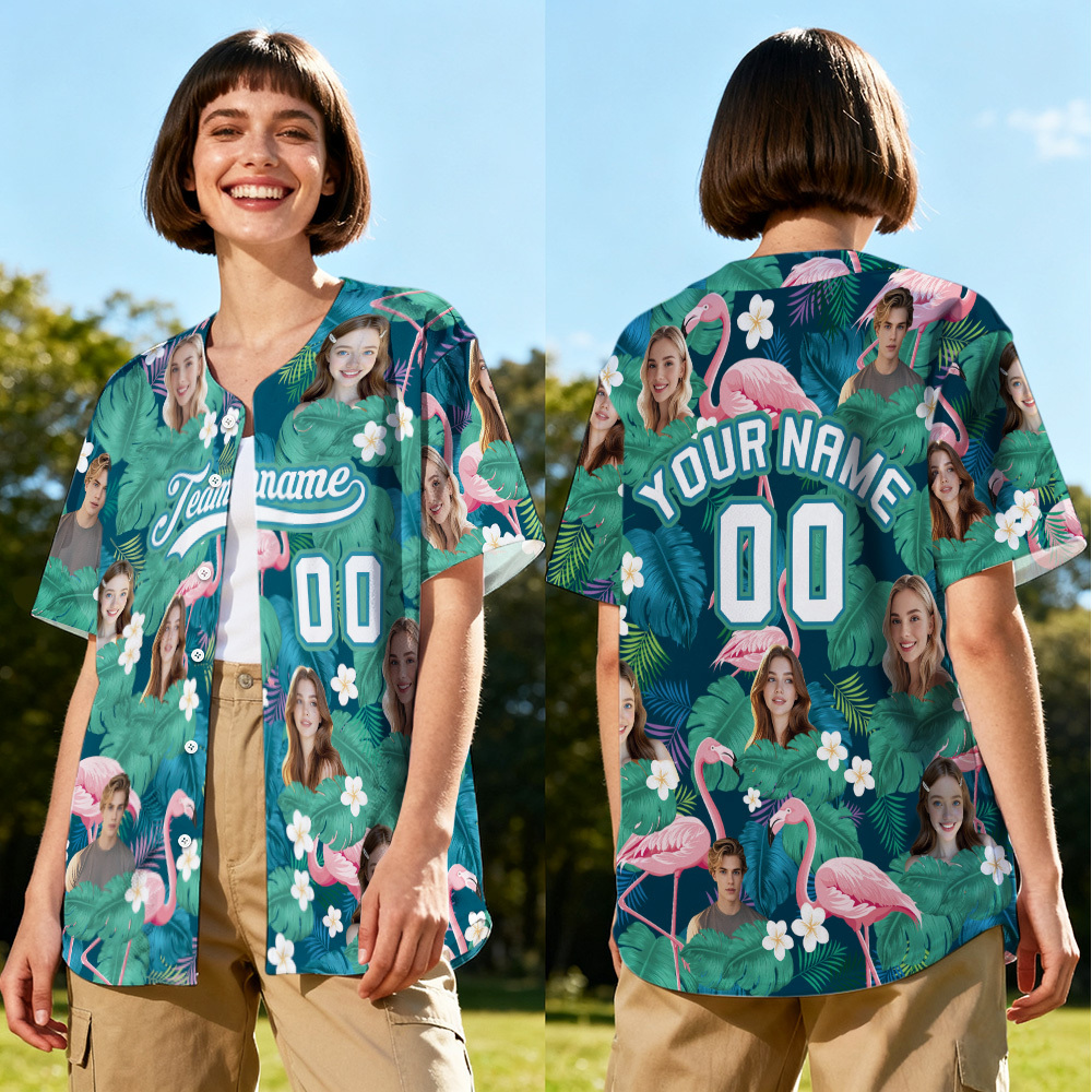 Personalized Hawaii Floral Shirt for Women Custom Hawaiian Baseball Jersey with Face Teamname Name Number