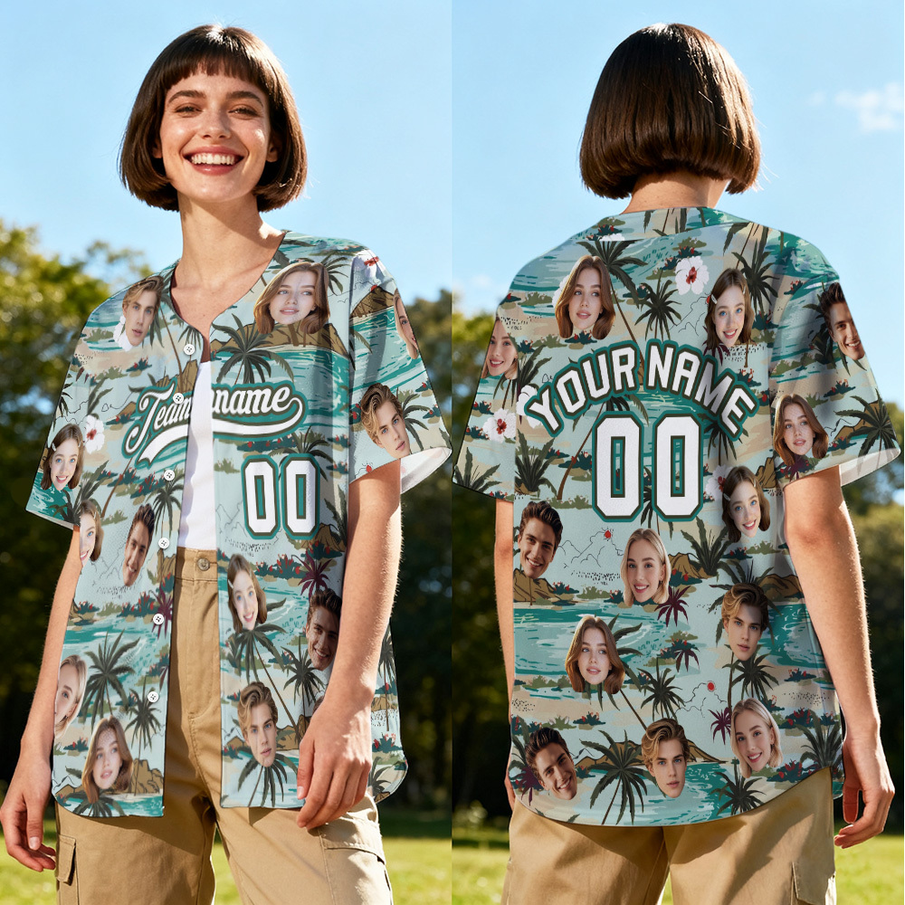 Personalized Hawaii Floral Shirt for Women Custom Hawaiian Baseball Jersey with Face Teamname Name Number