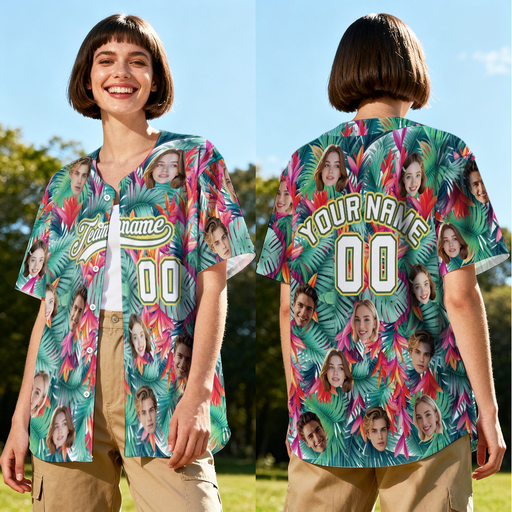 Personalized Hawaii Floral Shirt for Women Custom Hawaiian Baseball Jersey with Face Teamname Name Number