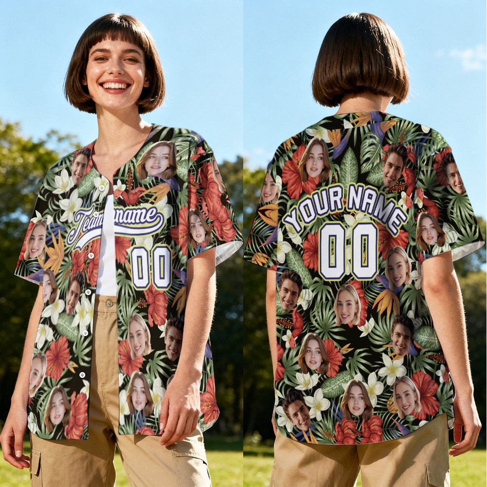 Personalized Hawaii Floral Shirt for Women Custom Hawaiian Baseball Jersey with Face Teamname Name Number