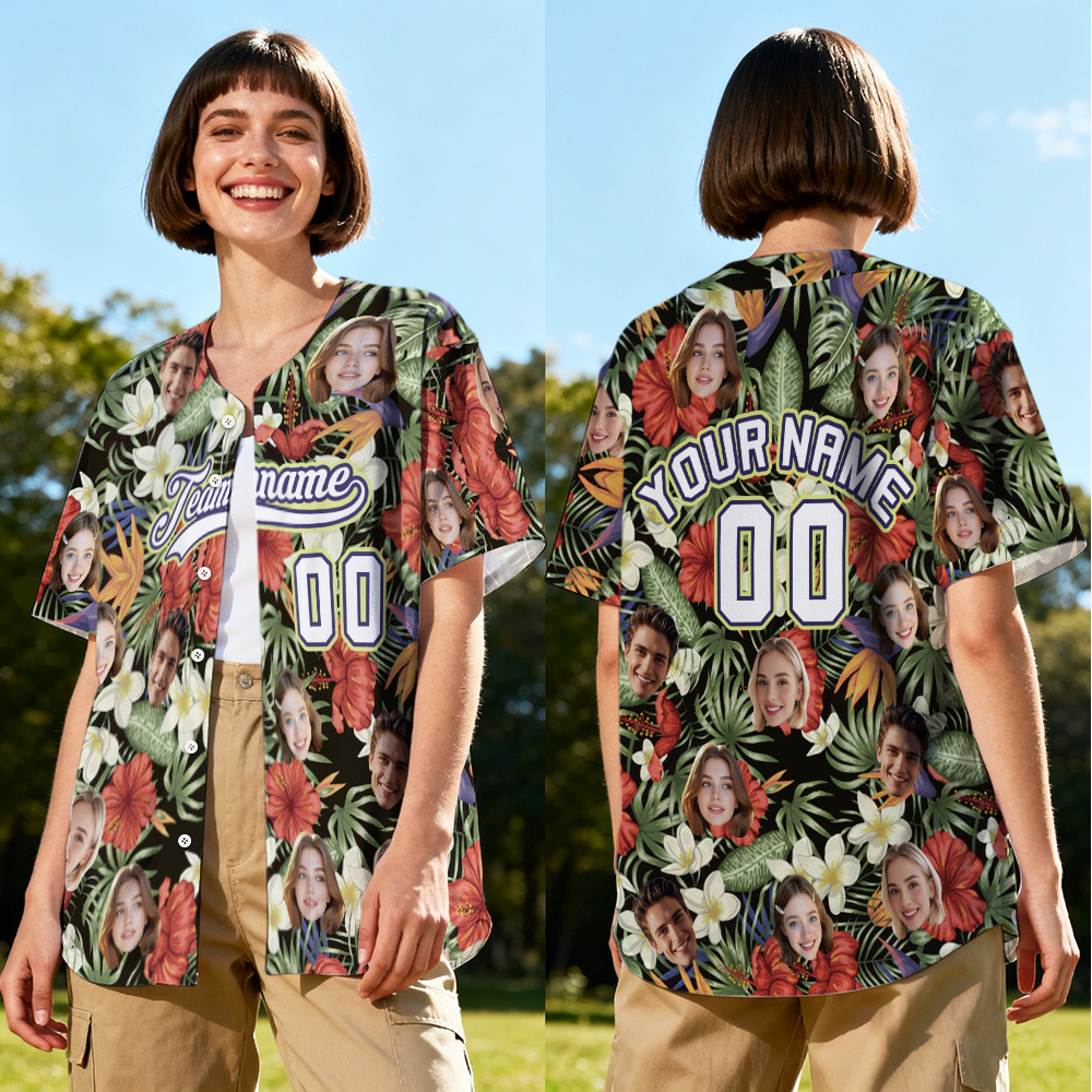 Personalized Hawaii Floral Shirt for Women Custom Hawaiian Baseball Jersey with Face Teamname Name Number