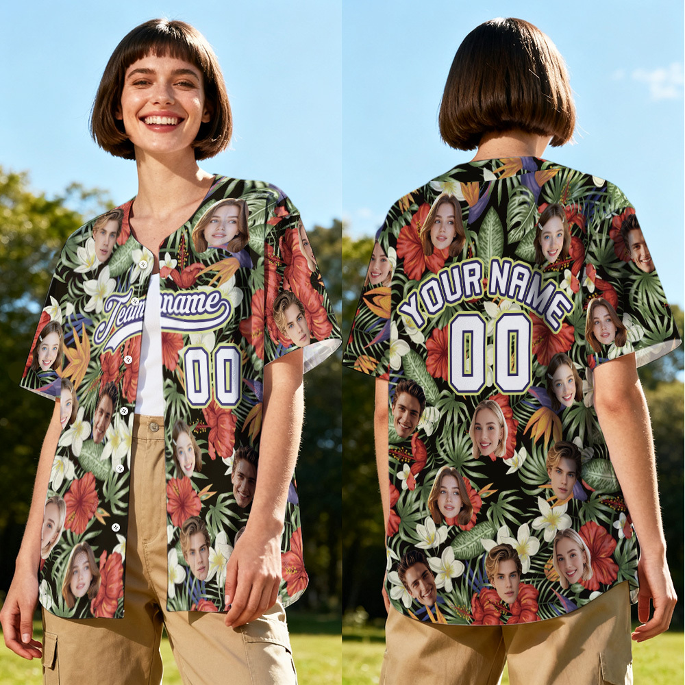 Personalized Hawaii Floral Shirt for Women Custom Hawaiian Baseball Jersey with Face Teamname Name Number
