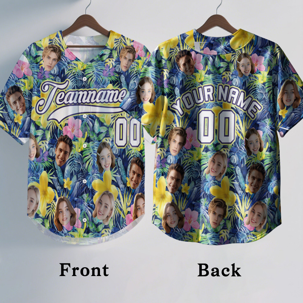 Personalized Hawaii Floral Shirt for Kids Custom Hawaiian Baseball Jersey with Face Teamname Name Number