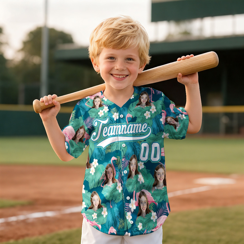 Personalized Hawaii Floral Shirt for Kids Custom Hawaiian Baseball Jersey with Face Teamname Name Number