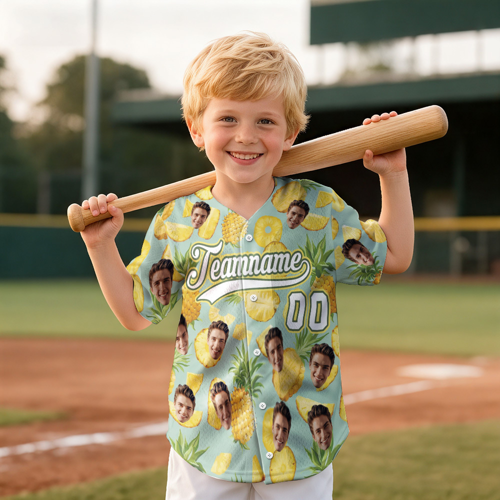 Personalized Hawaii Floral Shirt for Kids Custom Hawaiian Baseball Jersey with Face Teamname Name Number
