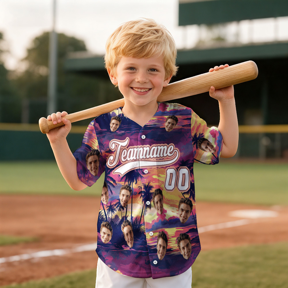 Personalized Hawaii Floral Shirt for Kids Custom Hawaiian Baseball Jersey with Face Teamname Name Number