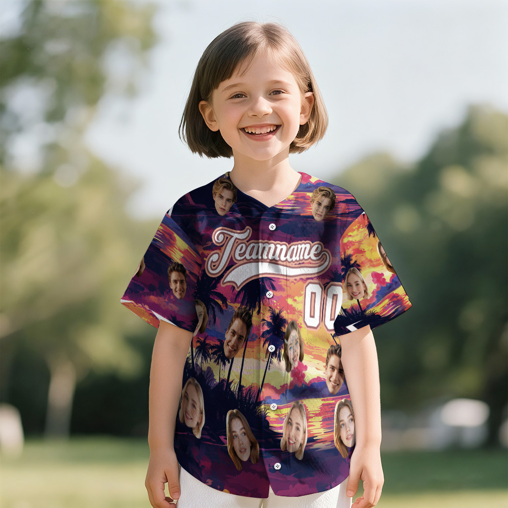 Personalized Hawaii Floral Shirt for Kids Custom Hawaiian Baseball Jersey with Face Teamname Name Number